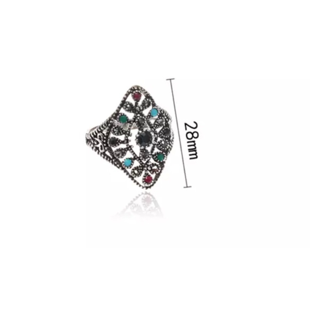 Solemn Carved Pattern Inlaid Crystal Ring - Picture 6 of 6